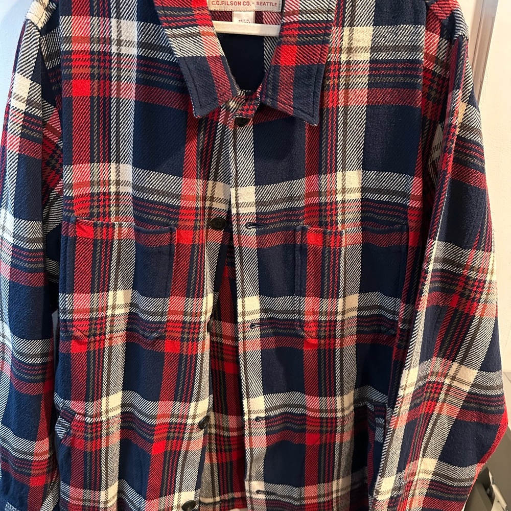 Filson Navy Red White Plaid Lightweight Shirt Jacket